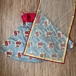 Grey and maroon chaniya choli